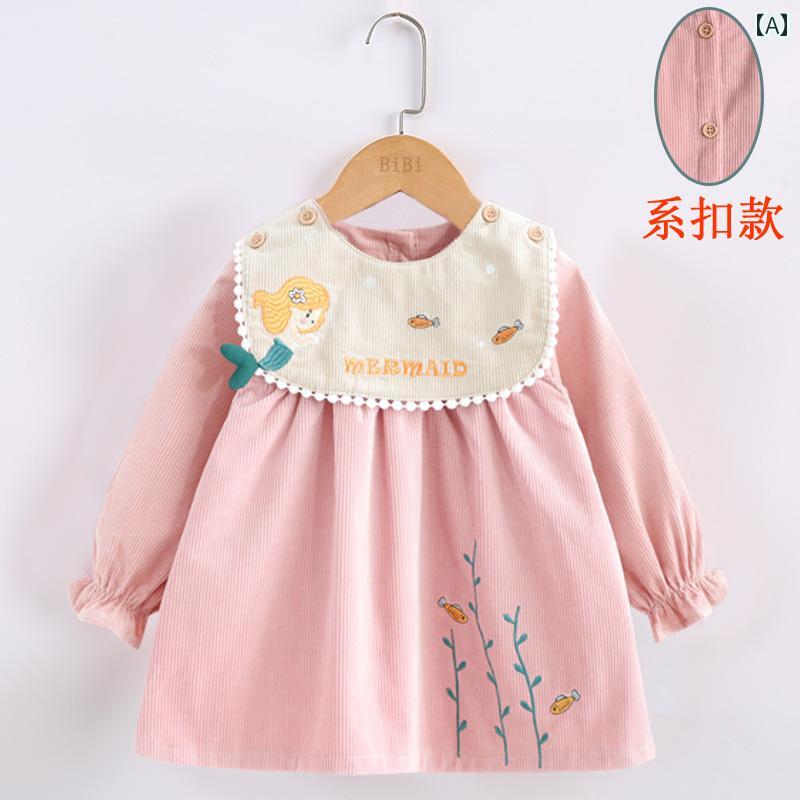 スモック 女の子 キッズ 子供 かわいい 赤ちゃん 食事 ベビー 防水 防止 コーデュロイ リバース ドレッ..