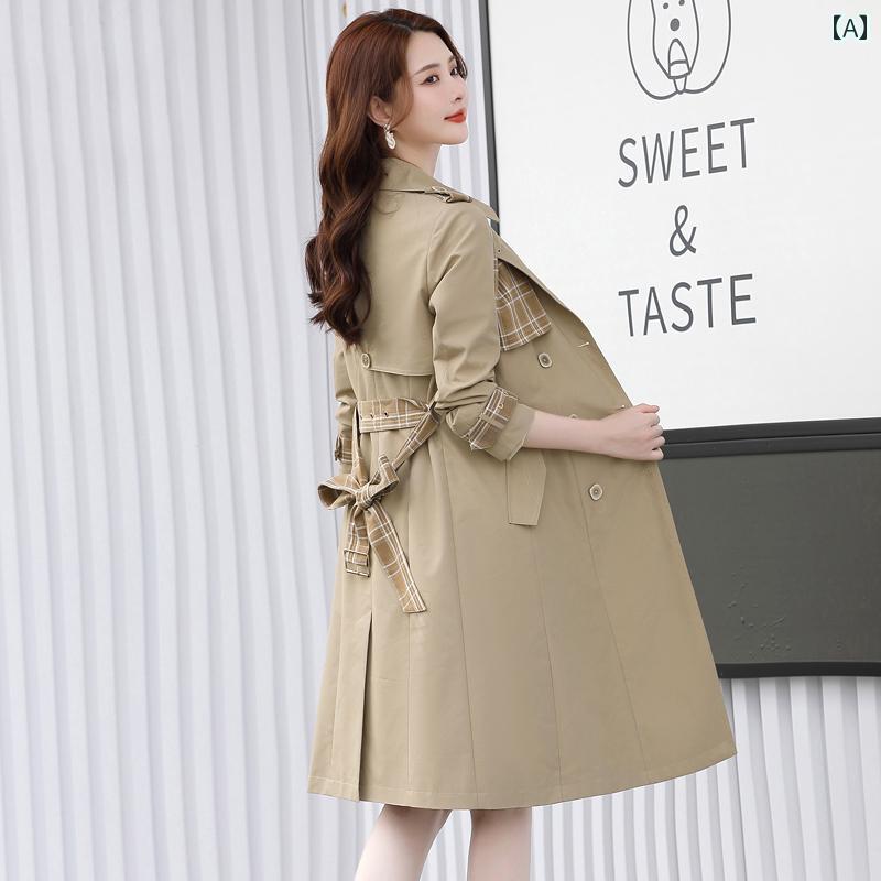 アウター レディース ファッション おしゃれ トレンチコート 丈 英国 春秋 カーキ ダブルブレスト ジャケット