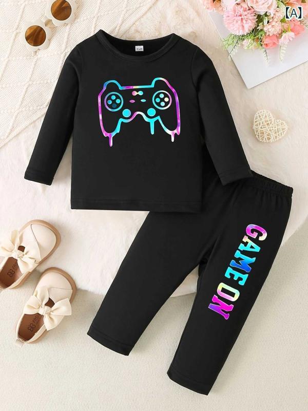 子供服 男の子 セットアップ かわいい おしゃれ 幼児 赤ちゃん 春秋 ゲーム コント ローラー レター 長..