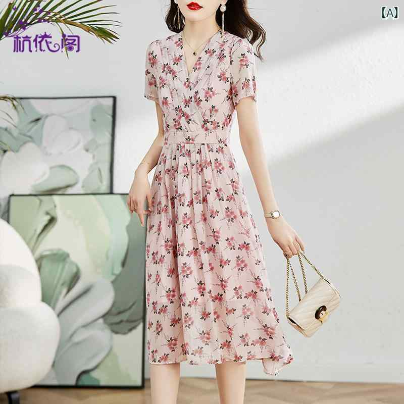 ワンピース レディース 上品 体型カバー おしゃれ シフォン 花柄 夏 スリムティー ブレイク フレンチ リゾート スカート