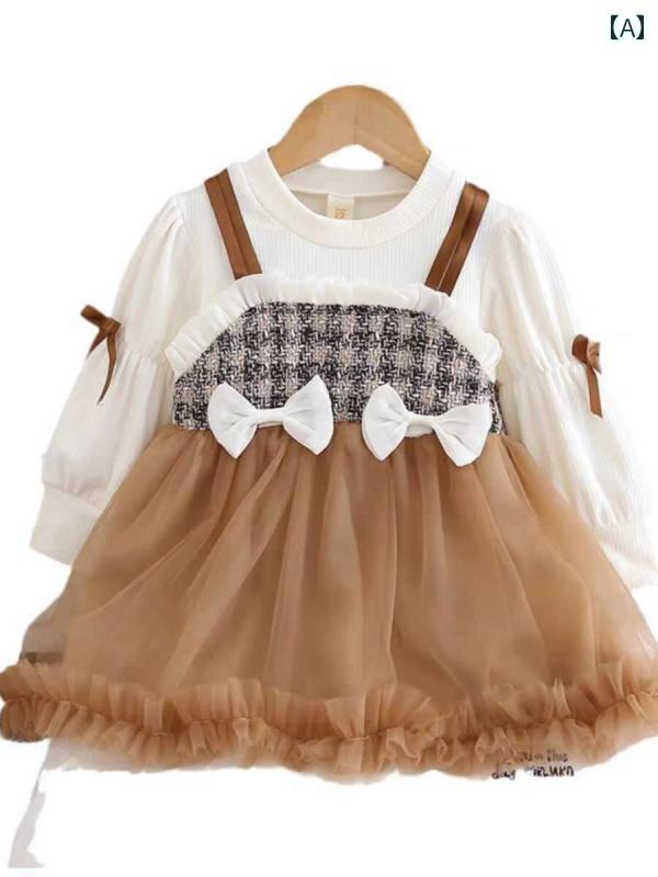 女の子の 春秋 ドレス 秋 多彩 チェック ファッション リボン 少女 パフォーマンス 衣装