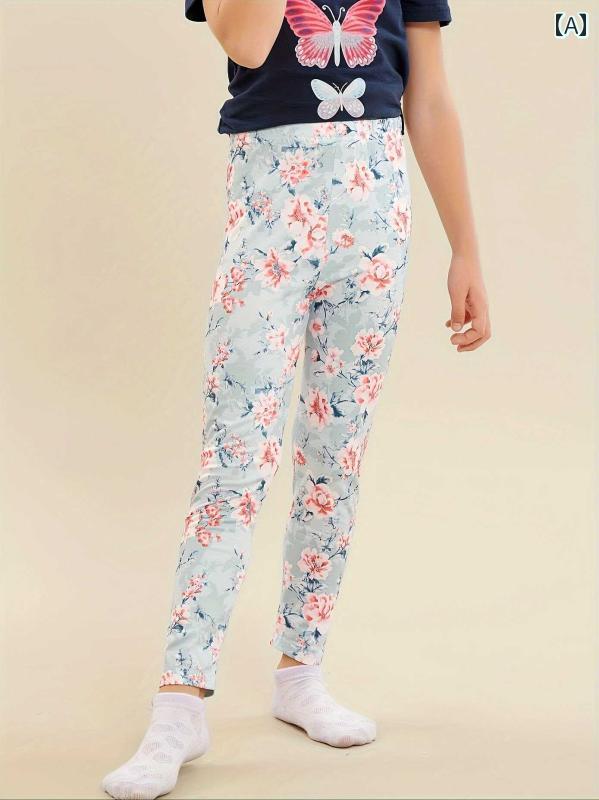 中型 子供 春秋 夏 ヒョウ柄 花柄 オール オーバー プリント ストレッチ ファッション レギンス トレンディ