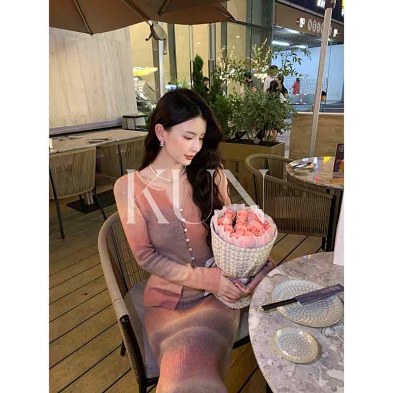 セットアップ レディース 上品 おしゃれ レインボー プリン 背が 高くて スリム レトロ 秋 カラー スカ..