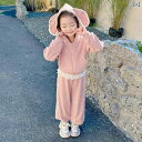 子供服 女の子 セットアップ かわいい おしゃれ 春秋 ピンク フード ウサギ 耳 コーデュロイ ジャケット レース ワイドレッグ パンツ