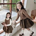 子供服 女の子 セットアップ かわいい おしゃれ 春秋 茶 ニット セーター カーディガン 芽 スカート ドレス 韓国