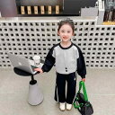 子供服 女の子 セットアップ かわいい おしゃれ 春秋 ラグランスリーブ ラウンドネック カラー ブロック スウェットシャツ ズボン カジュアル