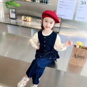 子供服 女の子 セットアップ かわいい おしゃれ 春秋非対称 ベスト 長袖 シャツ パンツ カジュアル デニム 3点