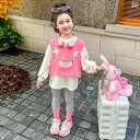 子供服 女の子 セットアップ かわいい おしゃれ 春秋 ピンク 笑顔 ベスト スウェットシャツ レギンス カジュアル 3点