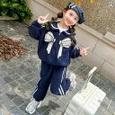 子供服 女の子 セットアップ かわいい おしゃれ 春秋 ネイビーカラー リボン ジッパー ジャケット スウェットパンツ カジュアル スポーツ