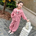 子供服 女の子 セットアップ かわいい おしゃれ 春秋 ピンク フード スウェットシャツ ジャケット スウェットパンツ スポーツ レジャー