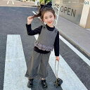 子供服 女の子 セットアップ かわいい おしゃれ 春秋 レース ブラウン ベスト 長袖 ワイドレッグ パンツ 英国 3点