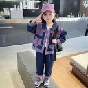 子供服 女の子 セットアップ かわいい おしゃれ 春秋 スター ワークジャケット ロール パンツ デニム
