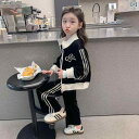 子供服 女の子 セットアップ かわいい おしゃれ 春秋 カラー ブロック スタンドカラー ゴールド 起毛 ブラック ジャケット パンツ カジュアル