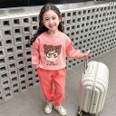 子供服 女の子 セットアップ かわいい おしゃれ 春秋 ピンク ラウンドネック プリントスウェット シャツ スウェットパンツ カジュアル スポーツ