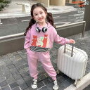 子供服 女の子 セットアップ かわいい おしゃれ 春秋 ピンク プリント ショート フード スウェットシャツ ベスト スウェットパンツ カジュアル 3点