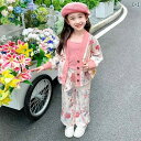 子供服 女の子 セットアップ かわいい おしゃれ 春秋 プリント カーディガン ピンク ベスト ズボン カジュアル 3点
