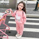 子供服 女の子 セットアップ かわいい おしゃれ 春秋 ピンク ラウンドネックプルオーバー トレーナー スウェットパンツ カジュアル スポーツ