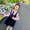春秋 フェイク セットアップ ポインテッドカラー ストライプ カレッジ aライン スカート 女の子 子供 長袖 スタイリッシュ ドレス