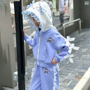 春秋 ブルー シナモン 犬のの フード リボン コート スウェットパンツの 女の子 子供の スポーツ セットアップ スーツ