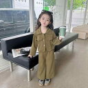 子供服 女の子 セットアップ かわいい おしゃれ 春秋 緑 襟 ワークジャケット ワイドレッグ パンツ