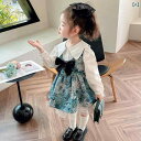 子供服 女の子 セットアップ かわいい おしゃれ 春秋 綿 長袖 ドール カラー シャツ ジャカード サスペンダー スカート ドレス
