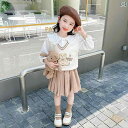 子供服 女の子 セットアップ かわいい おしゃれ 春秋 カレッジ ニット ベスト 長袖 シャツ プリーツスカート 3点