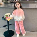 子供服 女の子 セットアップ かわいい おしゃれ 春秋 ラウンドネック グラデーション スウェットシャツ ピンク パンツ ズボン スポーツ