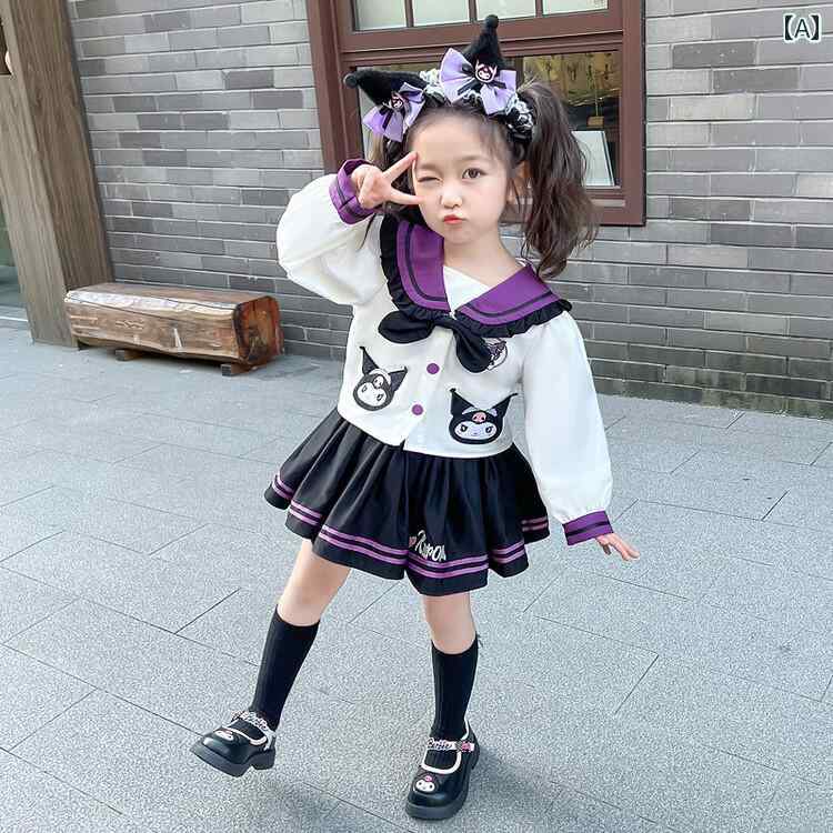 春秋 カレッジ Culomi ネイビーカラー トップ プリーツスカートの セットアップ スーツ 女の子 中