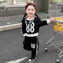 子供服 女の子 セットアップ かわいい おしゃれ 春秋 黒 クール デジタル プリント ラウンドネック スウェットシャツ スウェットパンツ スポーツ