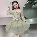 子供服 女の子 セットアップ かわいい おしゃれ 春秋 ボタン ダウン 長袖 トップス メッシュ スカート 膝丈 スカート チャイナ風