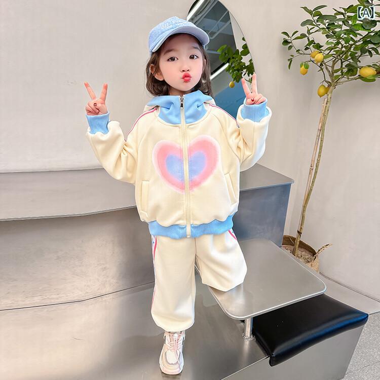 子供服 女の子 セットアップ かわいい おしゃれ 春秋 フード ジッパー ジャケット スウェットパンツ ズボン 愛情 スポーツ
