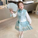 子供服 女の子 セットアップ かわいい おしゃれ 春秋 チャイナ風 スタンドカラー ベスト 長袖 紫 伝統 スカート 漢 3点