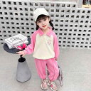 子供服 女の子 セットアップ かわいい おしゃれ 秋 ピンク カラー ブロック ラグラン スリーブ スウェットシャツ スウェット パンツ 韓国