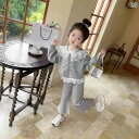 子供服 女の子 セットアップ かわいい おしゃれ 春秋 レース グレー ジャケット ズボン 小中 サイズ 韓国