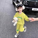 子供服 女の子 セットアップ かわいい おしゃれ 秋 ラウンドネック グリーン プルオーバー スウェットシャツ スウェットパンツ ズボン スポーツ