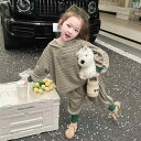 子供服 女の子 セットアップ かわいい おしゃれ 秋 ゆったり ストライプ グリーン フード スウェットシャツ パンツ ズボン アメリカン