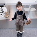 子供服 女の子 セットアップ かわいい おしゃれ 春秋 綿 ハーフ タートルネック 長袖 ボト シャツ カーキ ベスト ズボン 韓国 3点