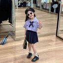 夏 パープル 半袖 ドール カラー シャツ プリーツスカートの 女の子 カレッジ JK 中 セットアップ スーツ