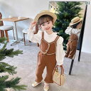 子供服 女の子 セットアップ かわいい おしゃれ 春 ブラウン 英国 ベスト 長袖 レース ベルスリーブ 白 シャツ ズボン 3点