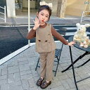 子供服 女の子 セットアップ かわいい おしゃれ 春秋 英国 ベスト 茶 長袖 ズボン 3点