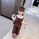 子供服 女の子 セットアップ おしゃれ カジュアル 夏 キッズ 春 韓国 ウール チェック ベスト 花びら 襟 長袖 Tシャツ ワイド パンツ ズボン おしゃれ...