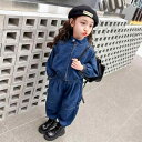 子供服 女の子 セットアップ かわいい おしゃれ 春 スタンドカラー ジッパー ブルー デニムジャケット ジーンズ ズボン カジュアル