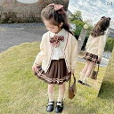 子供服 女の子 セットアップ かわいい おしゃれ 春 ニットカーディガン ジャケット 長袖 白 シャツ プリーツ ショート スカート プレッピー 3点