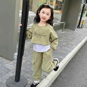 子供服 女の子 セットアップ かわいい おしゃれ 春 ショート スウェットシャツ シャツ グリーン スウェットパンツ スポーツ 3点