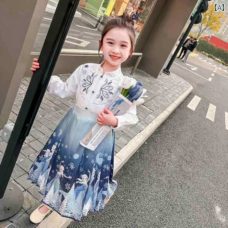 子供服 女の子 セットアップ かわいい おしゃれ 春 チャイナ風 スタンドカラー トップ 紫 伝統 スカート ハーフ レングス スカート