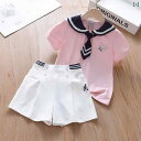 子供服 女の子 セットアップ かわいい おしゃれ カレッジ 夏 リトル ガール 半袖 ショートパンツ 2点 セット