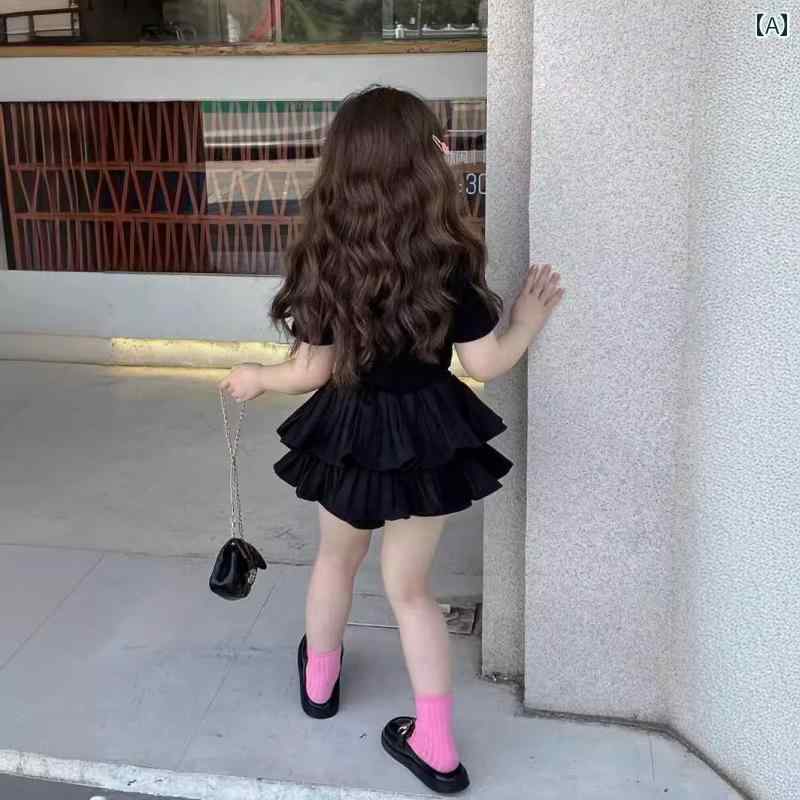 子供服 女の子 セットアップ かわいい おしゃれ 夏 リボン プリント ショート トップス ハイウエスト ..