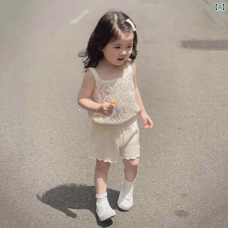 子供服 女の子 セットアップ かわいい おしゃれ 森 ニットキャミソール ショートパンツ 夏 韓国 おしゃれ