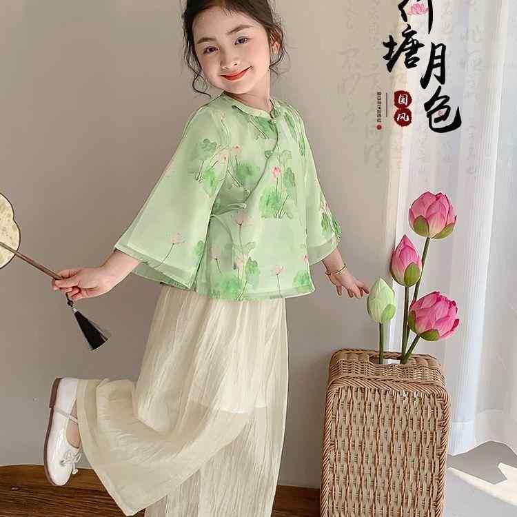 子供服 女の子 セットアップ おしゃれ カジュアル かわいい 中国 年 夏 漢 パフォーマンス 2点 セット