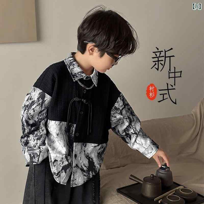 子供服 男の子 セットアップ カジュアル 春秋 シャツ セット ベビー 新 チャイナ風 長袖 シャツ 春 西..